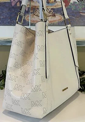 Michael Kors Arlo Large Grab Bag Shoulder Tote Mk Cream Leather Gold~2 Bags In 1 • $151.99