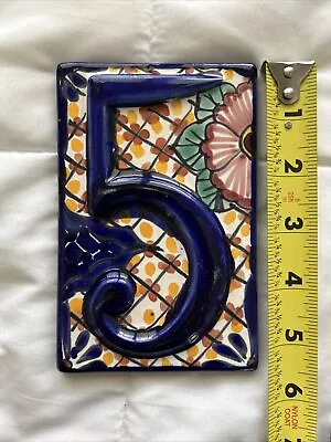 #5 Mexican BLUE Tile House Numbers High Relief Tiles Mexico Talavero • $6.99