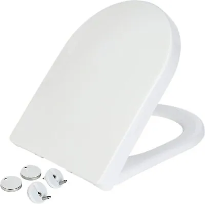 Luxury D Shape Heavy Duty Soft Close Toilet Bathroom Seat With Top Fixing Hinges • £12.95