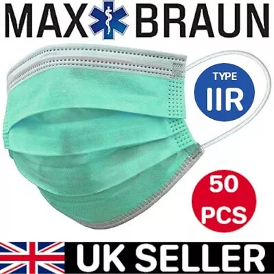 Max-Braun 3 Ply Disposable Face Mask | Type IIR | 3-Layer | Box Of 50 Premium • £4.80