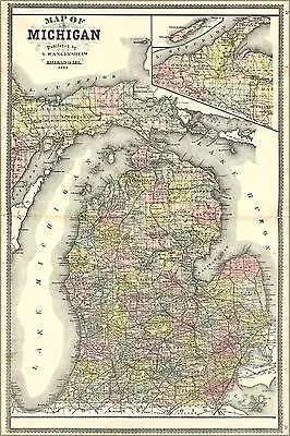 Poster Many Sizes; Map Of Michigan 1895 • $160.11