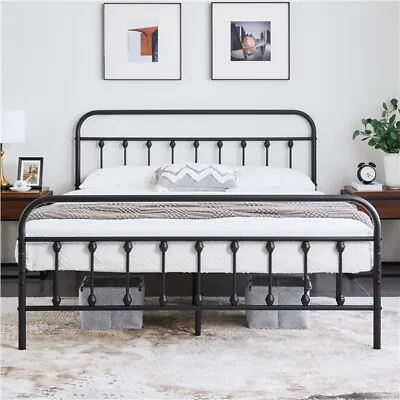 Metal Bed Frame Vintage Iron Platform Bed With High Headboard And Footboard • £49.99