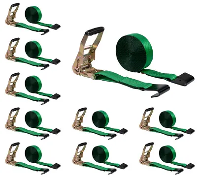 10Pk 2 X30' Green Ratchet Straps W/ Flat Hooks 3333 # WLL Hi Visibility Tie Down • $152.99