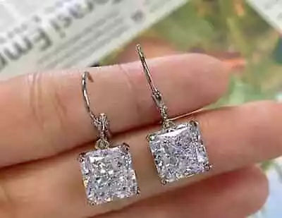 14K White Gold Plated 3Ct Princess Cut Lab Created Diamond Drop/Dangle Earrings • $87.49