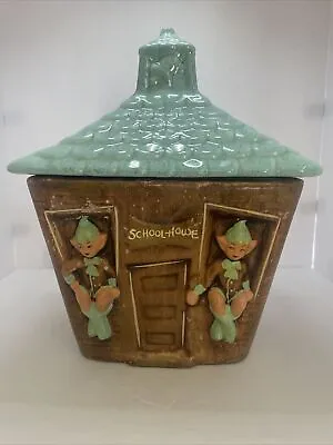Vintage 1970s Gilner  Pixie Elf School House Cottage Cookie Jar Teal Turquoise • $49.99