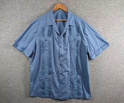 £29.50 • Buy KS ISLAND Vintage Men's Blue Guayabera Cuban Panama Casual Button Shirt XL TALL