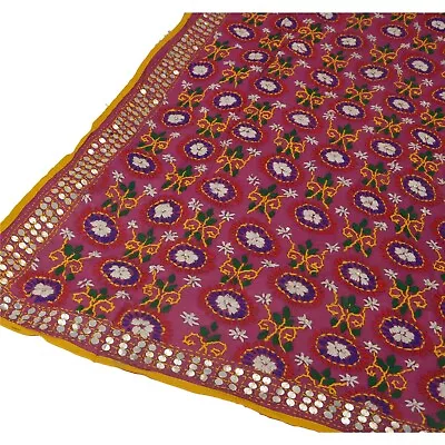 Sanskriti Vintage Dupatta Long Stole Pure Georgette Silk OOAK Handmade Phulkari • $64.99