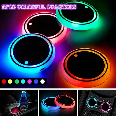 2Pcs USB Changing Car LED Cup Holder Pad Coaster Light 7 Colors Decor Lights Set • $9.68