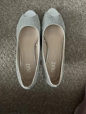 Ladies Silver Diamante Wedding Prom Open Toe Stiletto Shoes Size 5 • £10