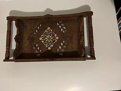 Vintage Hand Carved Wood Serving Tray Floral Inlay Made In India 10x15 • $30