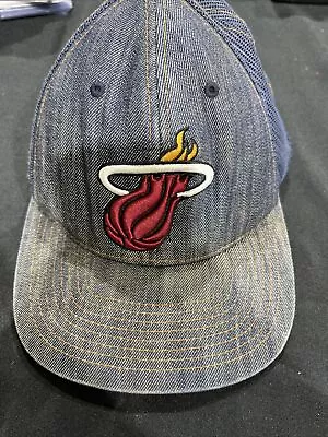 Miami Heat Mitchell And Ness  Jean Denim Mesh Trucker Logo Snapback Hat Cap • $19.99