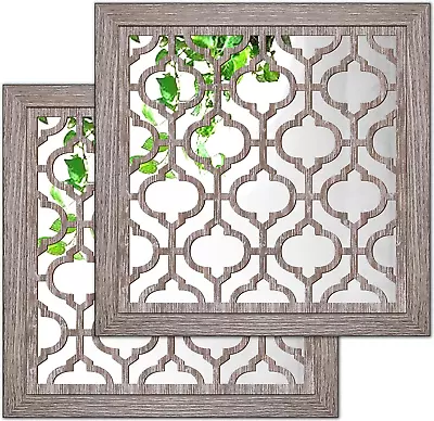 2Pcs Set Square Moroccan Cutout Wall Mirror Decor - Farmhouse Rustic Decorative  • $29.71