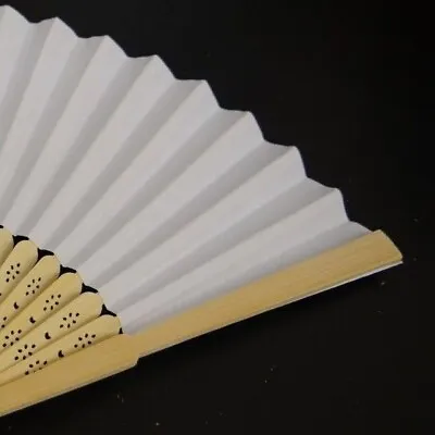 £2.99 • Buy Hand Held Wooden Fan White Paper Folding Bamboo