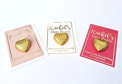 £0.99 • Buy Personalised Gold Foil Hen Party Favour Cards Chocolate Hearts Pink White Gift