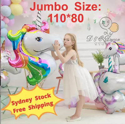 $6.90 • Buy UNICORN Foil Balloon 3 Colour 110cm Helium Birthday Kids Party Jumbo Size