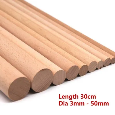 Length 30cm Wooden Craft Sticks High Quality Wooden Dowels Dia 3mm-50mm Hardwood • £1.67