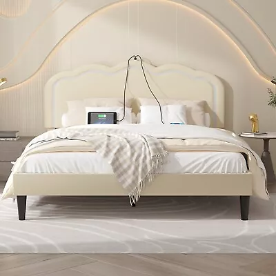 Queen Full Twin Size Bed Frame LED Light Charging Station Headboard Platform • $155.69