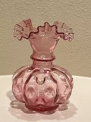 Vintage Fenton Pink Cranberry Glass Vase With Ruffled Edge 8.25  Tall • $24