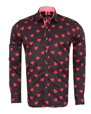 MAKROM LONDON Black Heart Print Shirt ~ SIZE LARGE • £8