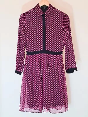 Pink & Navy Houndstooth Check Long Sleeve Silk Shirt Dress XS / US 0 J CREW • $40