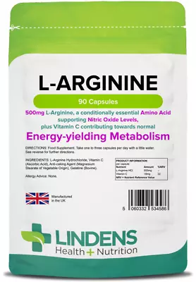 £8.98 • Buy L Arginine Capsules 500mg Muscle Pump Nitric Oxide Lindens