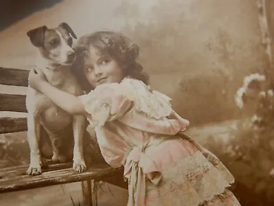 Jack Russell Terrier  AND FRIEND  EDWARDIAN GIRL  POSTCARD   PORTRAIT   • £21.59