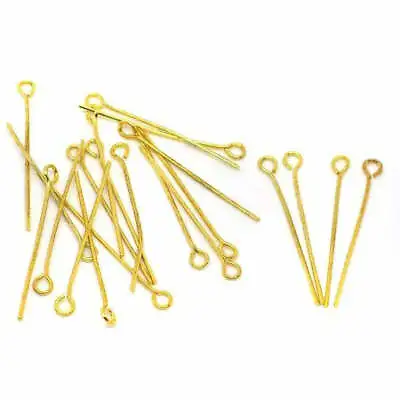 £2.79 • Buy 100 Eye Pins Gold Plated 30mm X 0.7mm 21 Guage Jewellery Making Findings J01660C