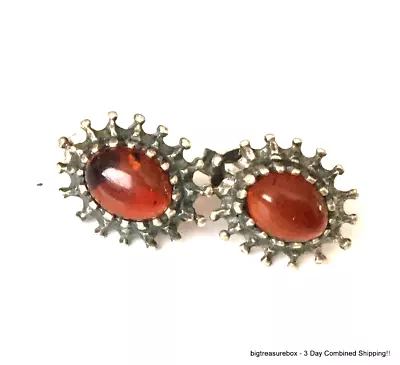 Vintage Earrings 925 STERLING SILVER Pierced Stud Balic Amber Jewelry Lot Y • $0.99