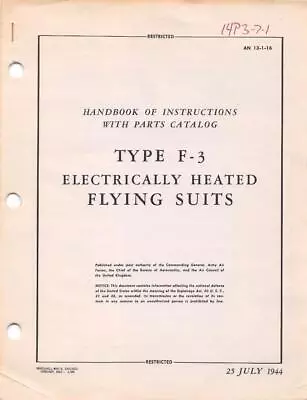 1944 Aaf F-3 Electrically Heated Flying Suits Flight Manual Parts Handbook-cd • $22.50