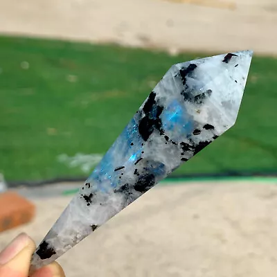 49G  Natural Black Moonstone Quartz Crystal Single Ended Wand Targeted Therap • $2.03