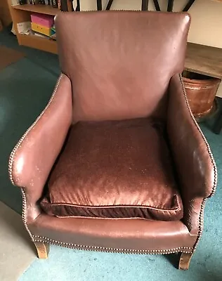 £90 • Buy Antique Brown Leather Armchair. Edwardian Or 1920s, Possibly Victorian. 