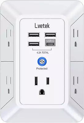 5-Outlet Surge Protector Wall Charger 4 USB Ports Multi Plug Home Office Travel • $13.55