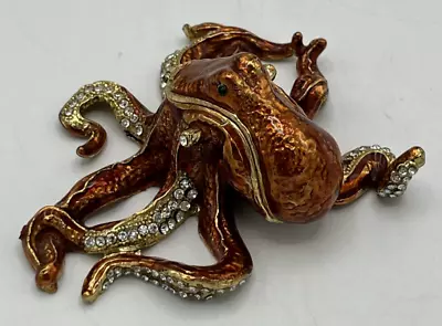 Octopus Enamel Crystal Trinket Box Sea Ocean • $29.95