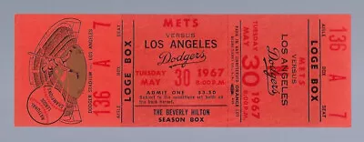 1967 Mlb New York Mets @ Los Angeles Dodgers Vintage Full Ticket - May 30 • $29