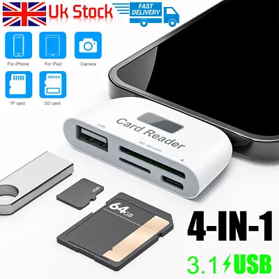 4 In 1 OTG USB Micro SD/TF Memory Card Reader Adapter For IPhone IPad Tablet • £7.59