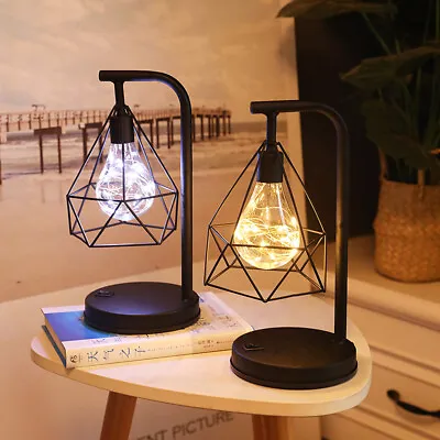 Retro Bedroom Bedside Table Lamp Desk Lights Black Geometric Industrial LED Gift • $39.95