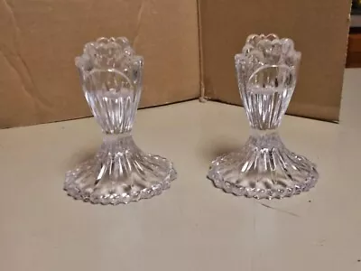 Vintage Pair Of Pressed Glass Candle Holders  - Very Beautiful • $7.99