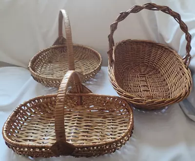 Lot Of 3 Vintage Woven Wicker Baskets With Handles Boho Farmhouse Rustic -  VGUC • $9.95