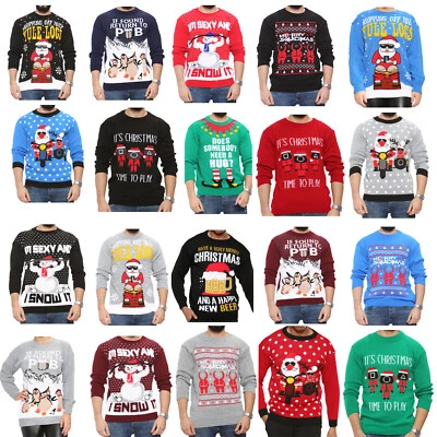 £15.99 • Buy Mens Christmas Jumper Funny Novelty Xmas Pullover Sweater Knitted Santa Reindeer