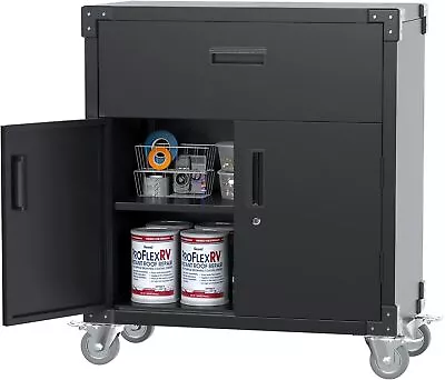 Metal Garage Cabinet With WheelsMobile Storage Cabinet With 2 Doors & 1 Drawer • $183.98