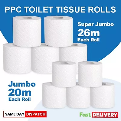 Jumbo 2ply Toilet Rolls Quilted Soft Super Jumbo Embossed Tissue 20m & 26m Roll • £38.99