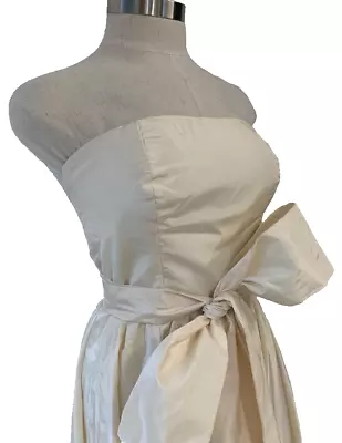 Vintage 80s Strapless Wedding Formal Prom Dress Cream With Bow Size 8 • $45