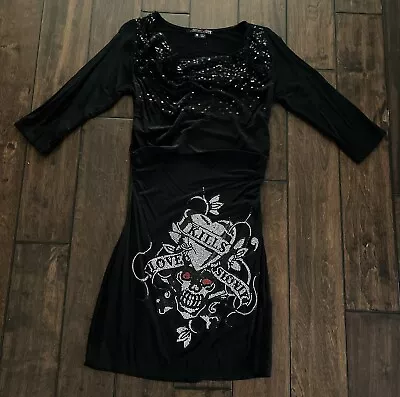 ED HARDY TWINKY LOVE KILLS SLOWLY Black Embellished/sequin DRESS Woman’s Size M • $25