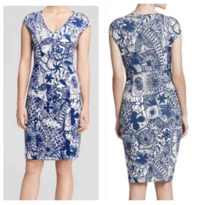 $54.99 • Buy Tory Burch Blue Baltic Sea Dream Catcher Viscose V Neck Cap Sleeve Casual Dress
