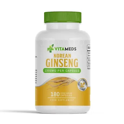 Korean Ginseng 1300mg - 180 Capsules - 30% Ginsenosides -  Libido & Energy VEGAN • £8.95