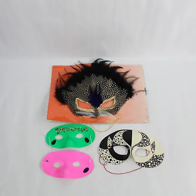 Lot Of 4 Decorative Mardi Gras Eye Masks Ribbon Feathers Black Party Costume • $9