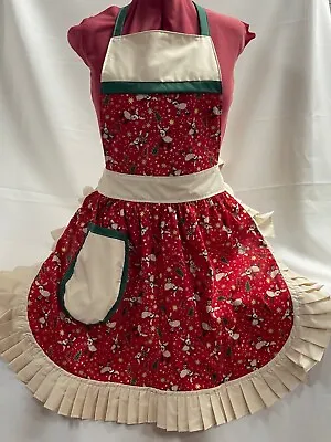 £28.99 • Buy RETRO VINTAGE 50s STYLE FULL APRON / PINNY - CHRISTMAS REINDEER ON RED Wit CREAM