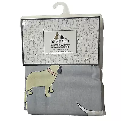 Dogwood Street Shower Curtain 72x72 In 100% Cotton Grey With Random Dog Pattern • £24.38