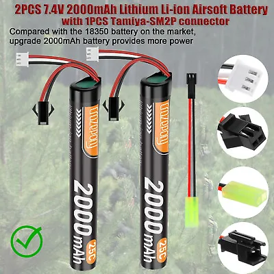 2PCS Airsoft 7.4V 2000mAh 25C Li-ion Battery With SM2P To Tamiya For SRB1200 UK • £12.33