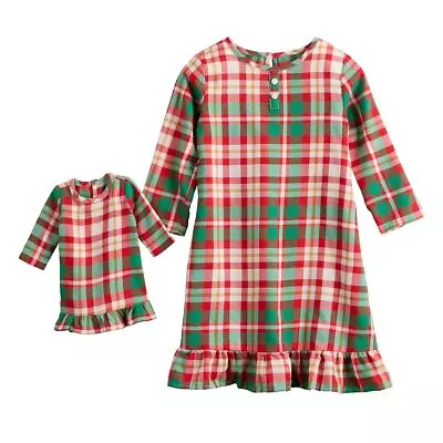 NWT Jammies For Your Families Plaid Flannel Nightgown W/ Matching Doll Gown 6/6X • $16.99